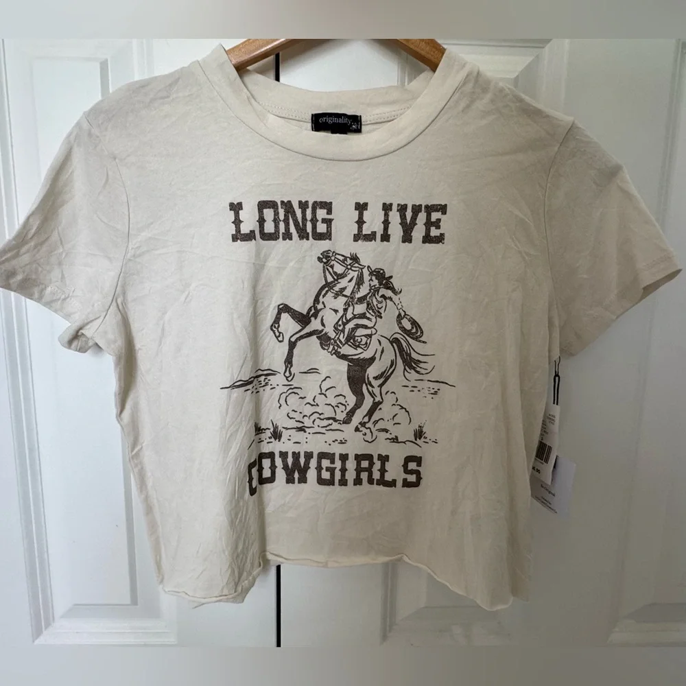 Originality brand cropped graphic SS t-shirt  Long Live Cowgirls design Sz S NWT - Picture 10 of 10